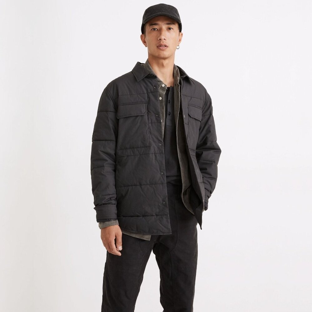 Madewell Quilted Shirt Jacket Shacket Black Coal Small #A1166
